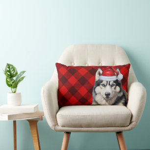Coussin Rectangle Amoureux des chiens Noël Sibérien Husky Holiday Pl