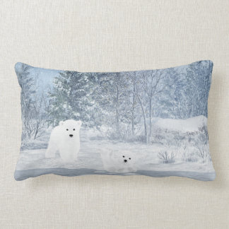 Coussin Rectangle Amusement de neige - ours blanc CUB,