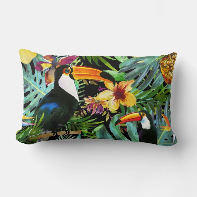 Coussin Rectangle Ananas tropical de paume de paradis de toucan (Recto)