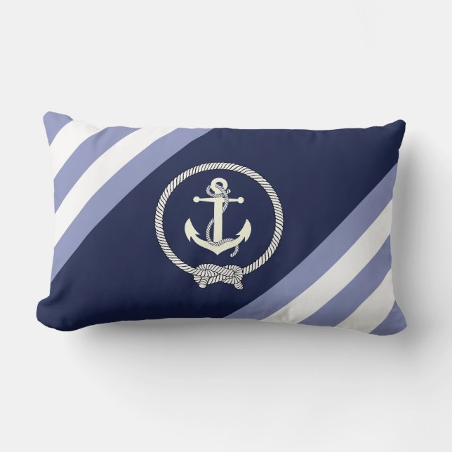 Coussin Rectangle Ancrage blanc marine/noeud marine/bande marine/ble (Recto)