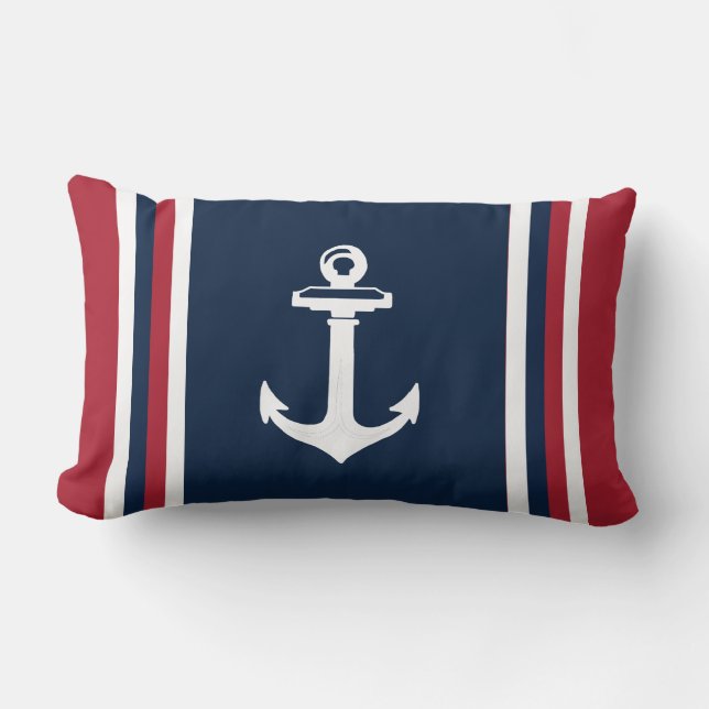 Coussin Rectangle Ancre de l'oreiller marine bleu rouge (Recto)