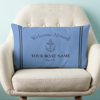 Coussin Rectangle Ancre et nom du bateau Cornflower Bleu Nautique