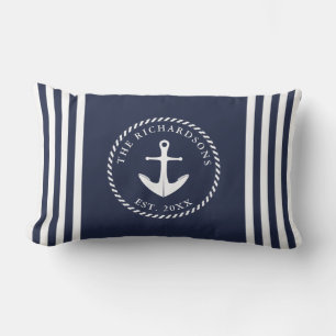 Coussin Rectangle Ancre Marine bleu et blanc Personnalisé Nautique