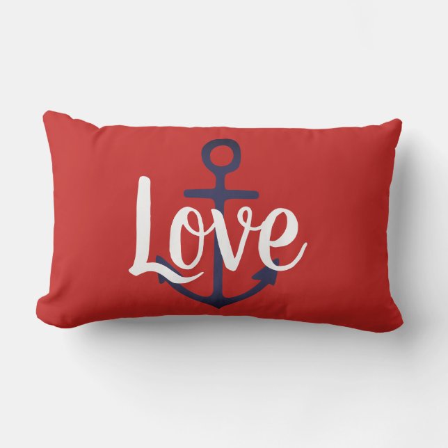 Coussin Rectangle Ancre nautique + écriture de script LOVE | (Recto)