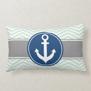 Coussin Rectangle Ancre nautique verte en bon état Chevron
