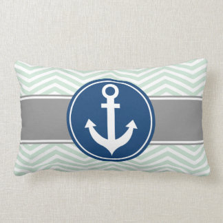 Coussin Rectangle Ancre nautique verte en bon état Chevron