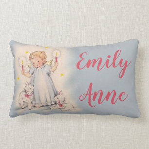 Coussin Rectangle Ange vintage personnalisé de fille tenant des