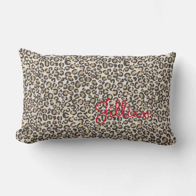 Coussin Rectangle Animal Empreinte de léopard Neutrals Rouge NOM Chi (Recto)