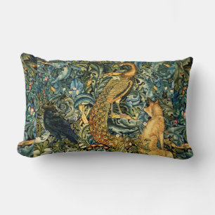 Coussin Rectangle ANIMAUX FORESTIERS, RAVEN, FOX, PEACOCK Blue Green