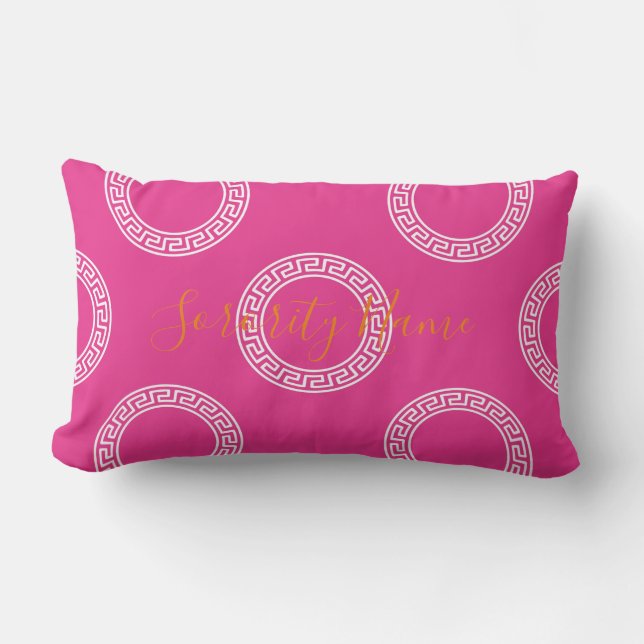 Coussin Rectangle Anneau de clé grecque preppy rose blanc personnali (Recto)