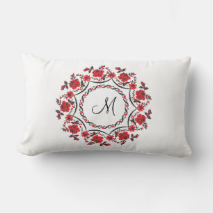 Coussin Rectangle Anneau rose Monogramme personnalisé initial