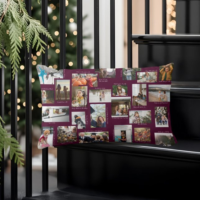 Coussin Rectangle Année en instants 25 Collage de photos de famille  (Year in Moments 25 Family Photo Collage & Captions Lumbar Pillow)