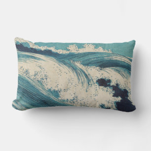 Coussin Rectangle Antique Japonais Bleu Vagues Océan Imprimer