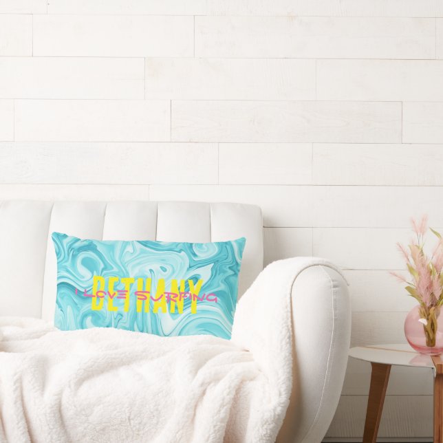 Coussin Rectangle Aqua I LOVE SURF NOM EAU Ocean Beach Fun (Canapé)