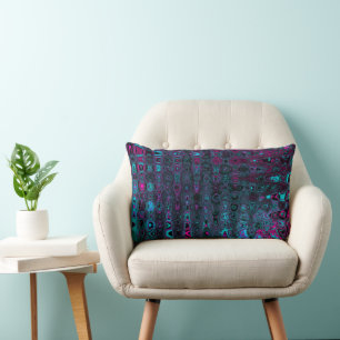 Coussin Rectangle Aqua Magenta et Vagues Abstraites noires