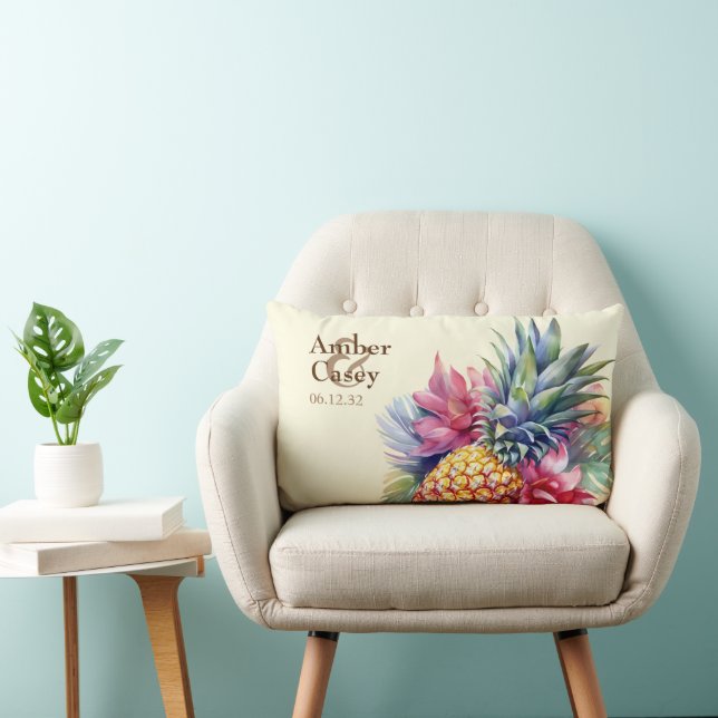 Coussin Rectangle Aquarelle Ananas Nom et date (Chaise)