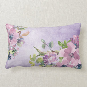 Coussin Rectangle Aquarelle de fleurs mauves et mauves