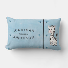 Coussin Rectangle Aquarelle en métal bleu Zebra Nom personnalisé Enf