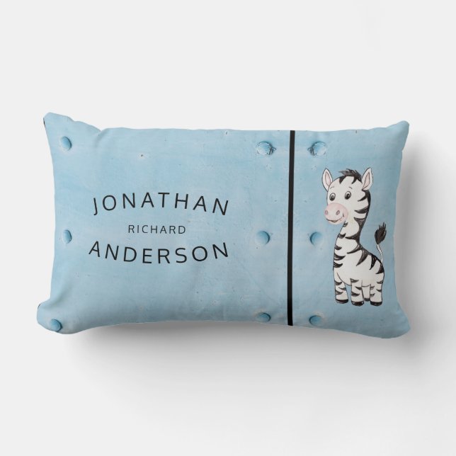 Coussin Rectangle Aquarelle en métal bleu Zebra Nom personnalisé Enf (Recto)