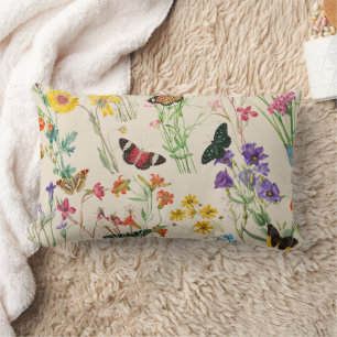 Coussin Rectangle Aquarelle Fleurs sauvages & papillons Jardin Flora