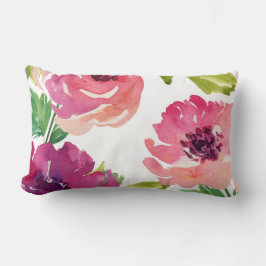 Coussin Rectangle Aquarelle Florale en rose et violet