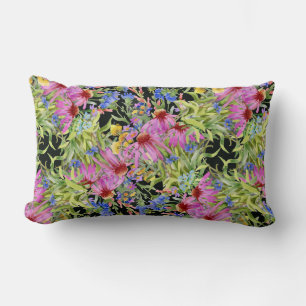 Coussin Rectangle Aquarelle Florale motif jaune vert rose