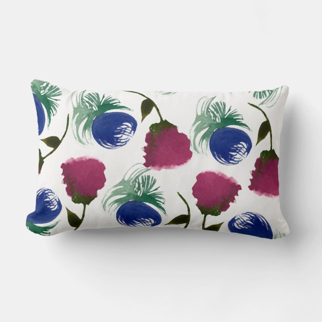 Coussin Rectangle Aquarelle Florales Bleu Bourgogne Peinture verte (Recto)