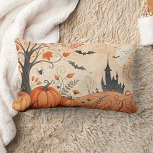 Coussin Rectangle aquarelle halloween maison de chasse avec citrouil