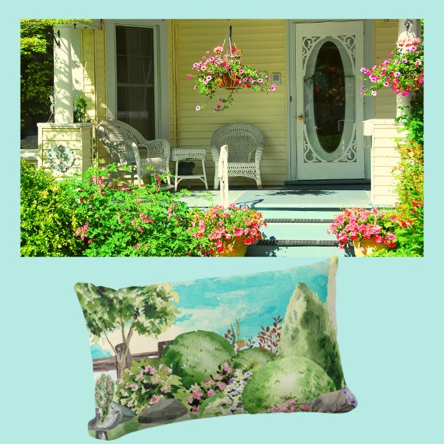 Coussin Rectangle Aquarelle Jardin (Créateur téléchargé)