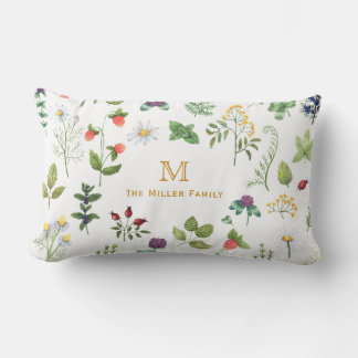 Coussin Rectangle Aquarelle Jardin Famille Monogramme Personnalisé