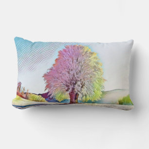Coussin Rectangle Aquarelle moderne des arbres enneigés colorés