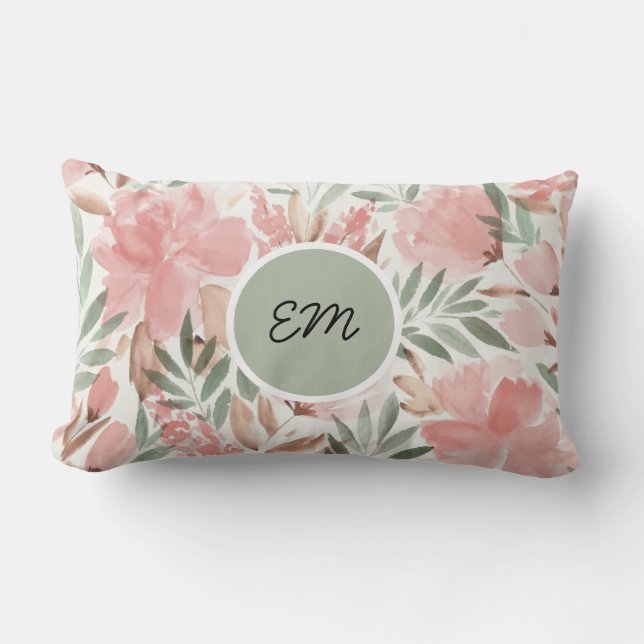 Coussin Rectangle Aquarelle Motif Floral Monogramme (Recto)