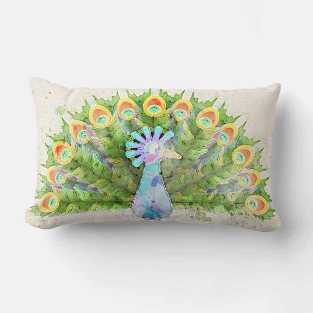 Coussin Rectangle Aquarelle Peacock (Recto)