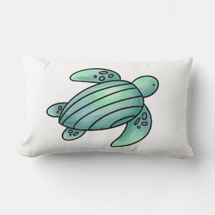 Coussin Rectangle aquarelle peinte caricature de tortue de mer bleu 