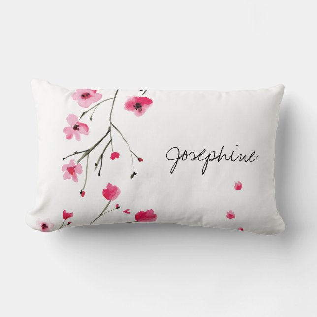 Coussin Rectangle Aquarelle personnalisée Fleur de cerisier rouge ro (Recto)