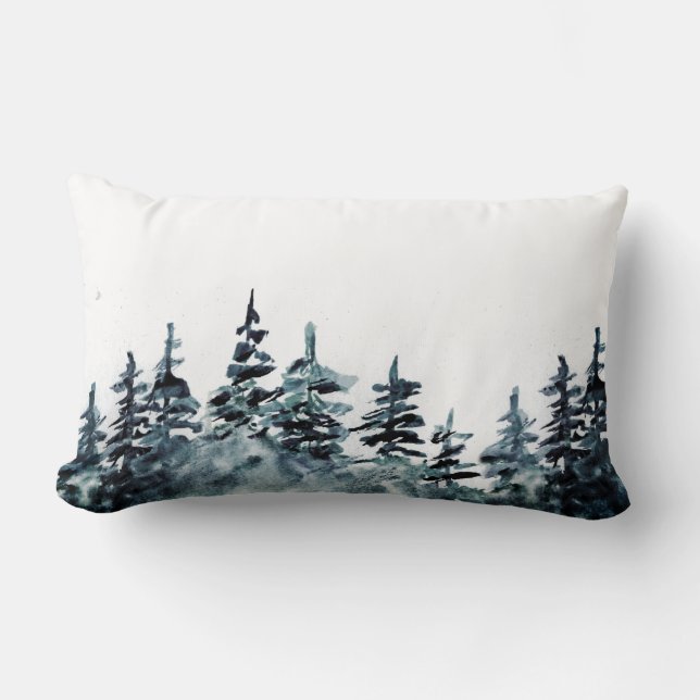 Coussin Rectangle Aquarelle Pine Tree Forest Noir et blanc (Recto)