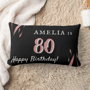 Coussin Rectangle Aquarelle rose noire élégante 80e Anniversaire Nom