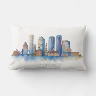 Coussin Rectangle Aquarelle Skyline de Boston City MA Boston moder