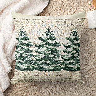 Coussin Rectangle Aquarelle Snowy Pines Trio sur l'oreiller à lancer