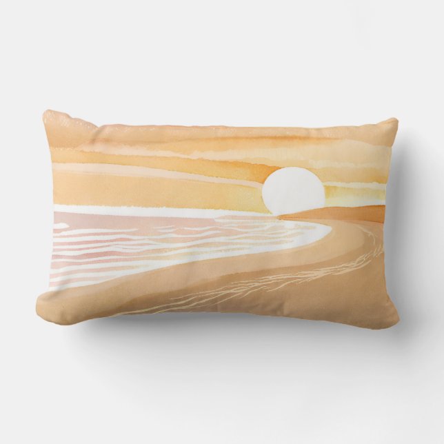 Coussin Rectangle Aquarelle Sunset Beach | Beau Jaune (Recto)
