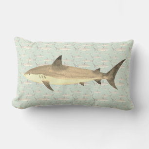 Coussin Rectangle Aquarelle verte et jaune Monogramme Requin Imprime