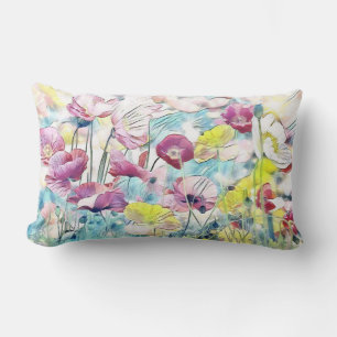 Coussin Rectangle Aquarelle vintage Champ de fleurs de pavot