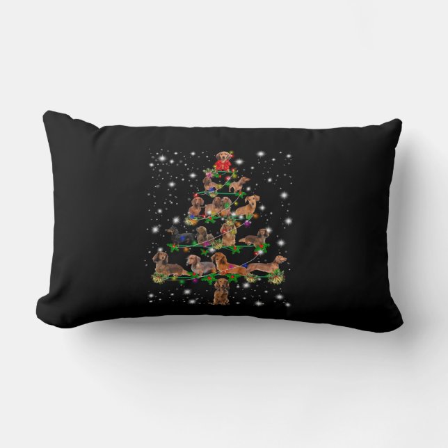 Coussin Rectangle Arbre De Noël De Dachshund Couvert De Lampe De Feu (Recto)