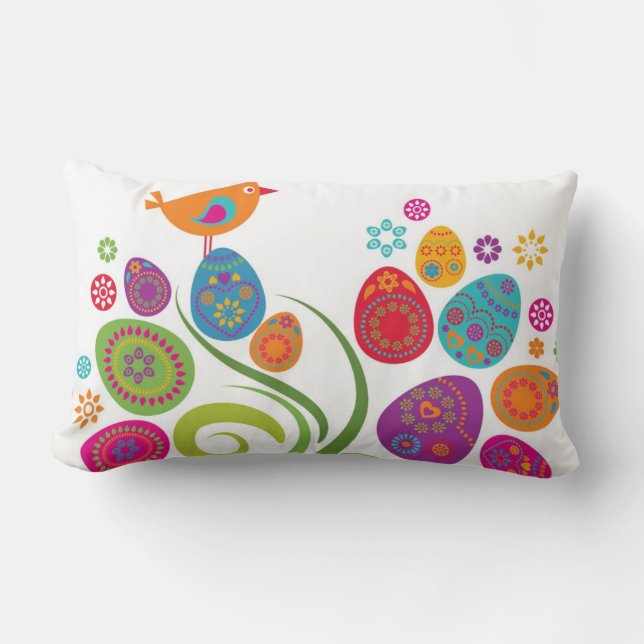 Coussin Rectangle Arbre de Pâques avec les oeufs et les fleurs (Recto)
