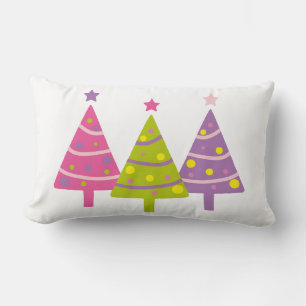 Coussin Rectangle Arbres de Noël mignons rose pourpre vert
