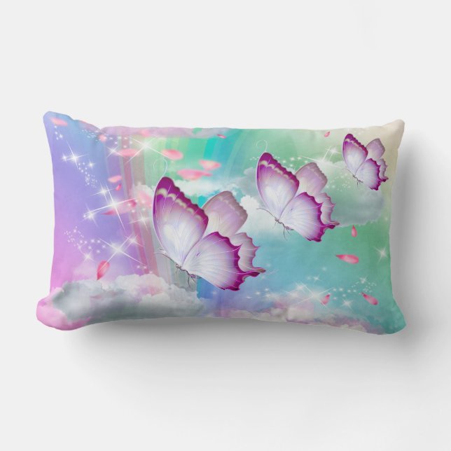 Coussin Rectangle Arc-en-ciel nuages fluffy Baby Girl (Recto)