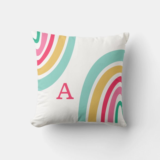 Coussin Rectangle Arcs-en-ciel brillants avec le monogramme de l'enf (Recto)