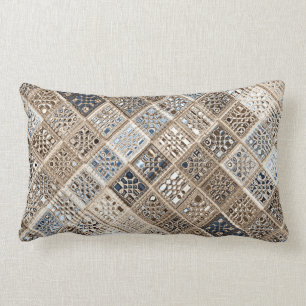 Coussin Rectangle Ardoise Bleu Brown Sari mosaïque Motif Art