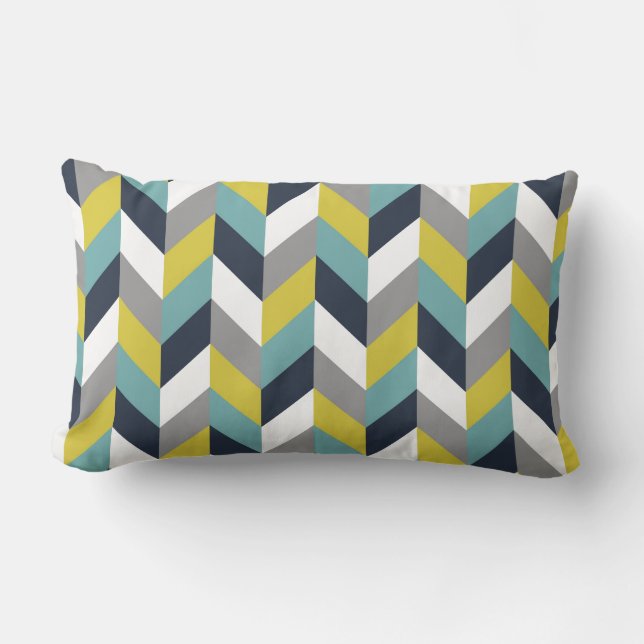 Coussin Rectangle Arête de hareng vert-bleu grise jaune Chevron de (Recto)