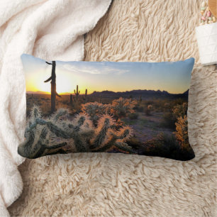 Coussin Rectangle Arizona Sunset Sonoran Desert Avec Saguaro Cactus